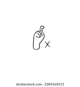 Letra X del lenguaje sordo y sin voz dibujada a mano, aislada en el fondo blanco, ilustración vectorial eps10 