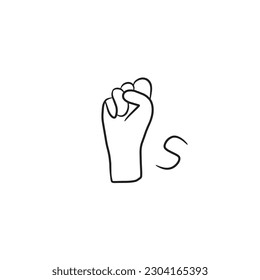Hand drawn deaf and voiceless language letter S,isolated on white background,vector illustration eps10 