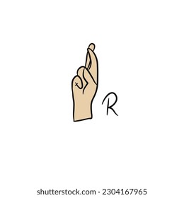 Hand drawn deaf and voiceless language letter R,isolated on white background,vector illustration eps10 