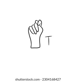 Hand drawn deaf and voiceless language letter T,isolated on white background,vector illustration eps10 
