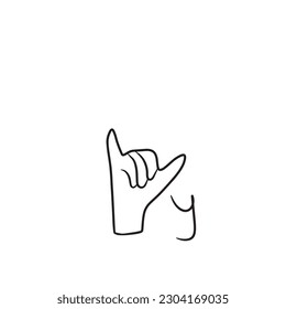 Hand drawn deaf and voiceless language letter Y,isolated on white background,vector illustration eps10 