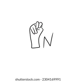 Hand drawn deaf and voiceless language letter N,isolated on white background,vector illustration eps10 