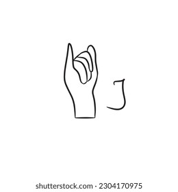 Hand drawn deaf and voiceless language letter J,isolated on white background,vector illustration eps10 