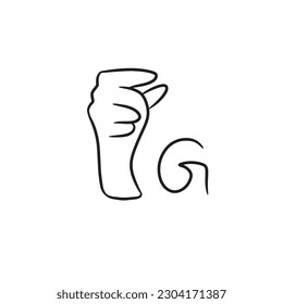 Hand drawn deaf and voiceless language letter G,isolated on white background,vector illustration eps10 