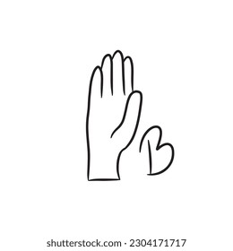 Hand drawn deaf and voiceless language letter B,isolated on white background,vector illustration eps10 