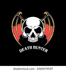 Hand drawn death hunter skull illustration