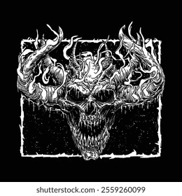 handgezeichnete Death Metal Gesicht Monster Totenkopf Illustration