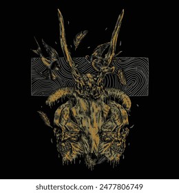hand drawn death metal goat and skull illustration