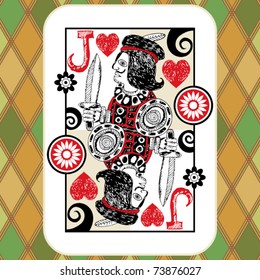 hand drawn deck of cards, doodle jack of hearts