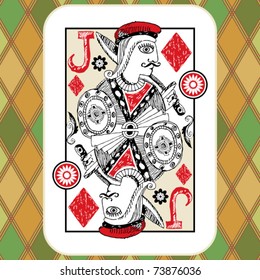 hand drawn deck of cards, doodle jack of diamonds