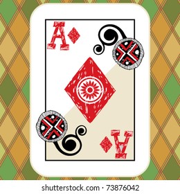 hand drawn deck of cards, doodle ace of diamonds