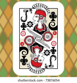 hand drawn deck of cards, doodle jack of clubs