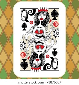 Hand Drawn Deck Of Cards, Doodle Queen Of Spades