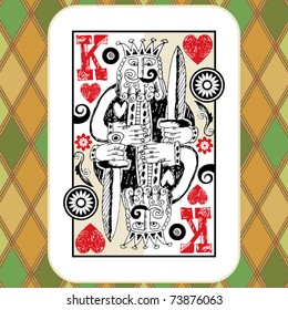 Hand Drawn Deck Of Cards, Doodle King Of Hearts