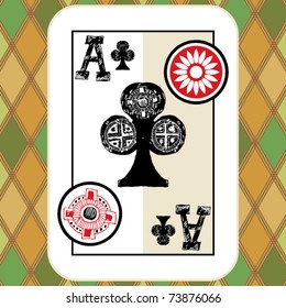 hand drawn deck of cards, doodle ace of clubs