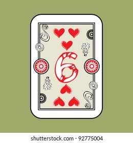 hand drawn deck of cards, doodle 6 of hearts