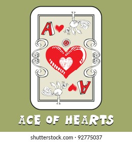 hand drawn deck of cards, doodle ace of hearts