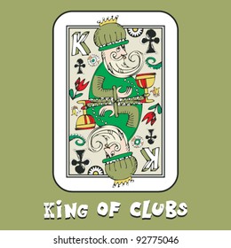 hand drawn deck of cards, doodle king of clubs