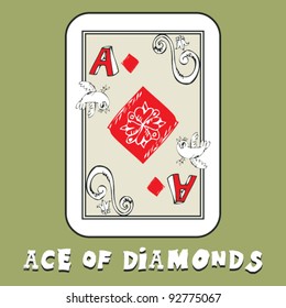 hand drawn deck of cards, doodle ace of diamonds