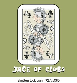 hand drawn deck of cards, doodle jack of clubs