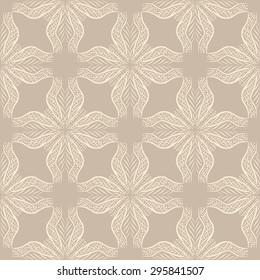 Hand drawn decor elements/fuzzy flowers on coffee-colored background, vintage tile design, seamless vector pattern, print
