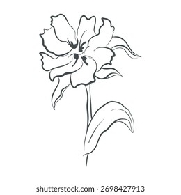 Tinta de decoración dibujada a mano Conjunto de forma de hoja de flor. Símbolo floral de contorno moderno, contorno de trazo de pincel en negrita, estilo de dibujos animados a mano alzada de doodle plano lindo, línea negra, elemento aislado. Ilustración vectorial