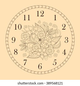 Hand drawn decorated clock face in boho style. Vector illustration - eps 10.