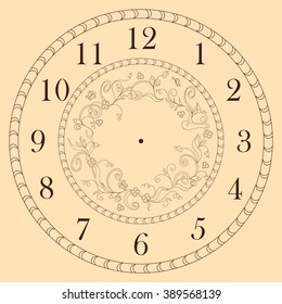 Hand drawn decorated clock face in boho style. Vector illustration - eps 10.