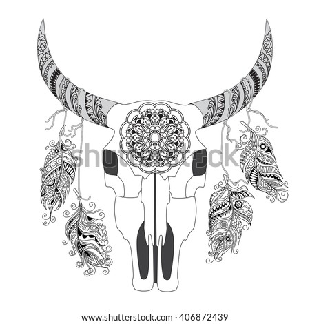 Download Hand Drawn Decorated Cow Skull Mandala Stock Vector ...