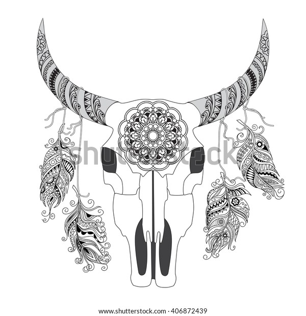 Download Hand Drawn Decorated Cow Skull Mandala Stock Vector ...