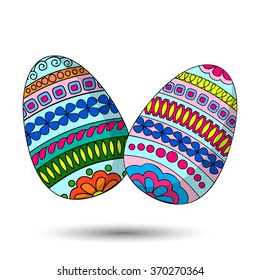 Hand drawn decorated eggs.  Isolated on the white background. Image for easter card. Vector illustration - eps 10.