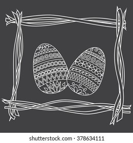Hand drawn decorated eggs on the black background. Vector illustration - eps 10.