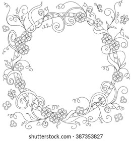 Hand drawn decorated frame in boho style. Pencil drawing.  Image for adult coloring  book, page, tattoo. Vector illustration - eps 10.