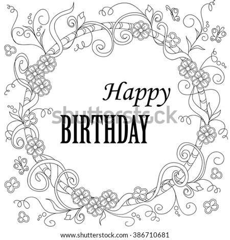 Hand Drawn Decorated Greeting Card Happy Stock Vector Royalty Free