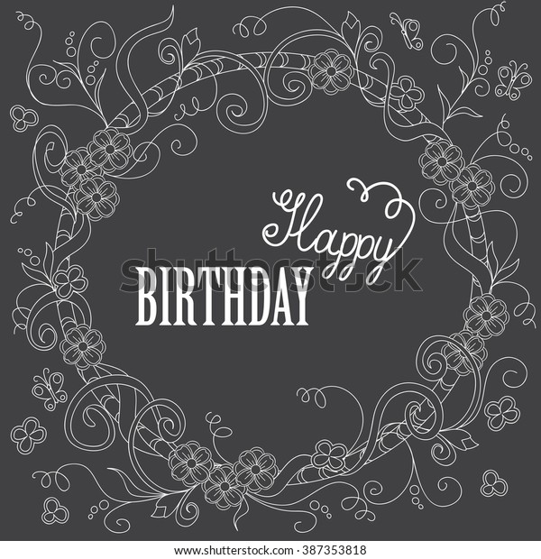 Hand Drawn Decorated Greeting Card Happy Stock Vector Royalty