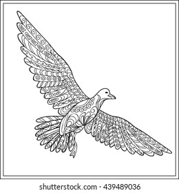 Hand drawn decorated isolated gull sea bird on the white background. Image for adult and children coloring books, engraving, etching, embroidery, decorate t-shorts, tunics, tattoo. eps 10