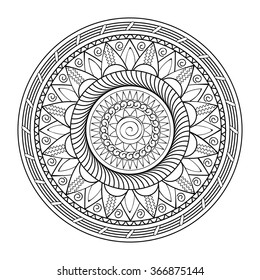 Hand drawn decorated mandala.  Image for adult and children coloring pages, books, tattoo, for decorate dishes, cups, porcelain, ceramics, walls. Vector illustration - eps 10.