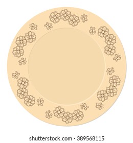 Hand drawn decorated saucer in boho style. Template for decoration dishes,  plates, porcelain. All objects are isolated. Vector illustration - eps 10.
