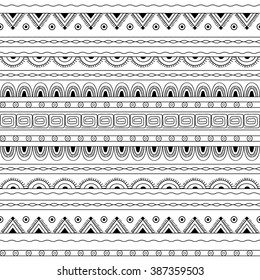 Hand drawn decorated seamless pattern in boho style. Pencil drawing. Monochrome image. Vector illustration - eps 10.