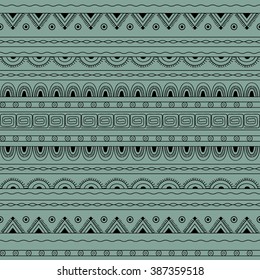 Hand drawn decorated seamless pattern in boho style.  Monochrome image. Vector illustration - eps 10.