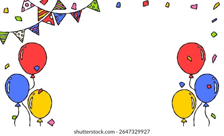 Hand Drawn Decoration Frame, Background, Confetti, Garland, Party Flag, Balloon