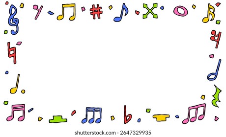 Hand Drawn Decoration Frame, Background, Confetti, Music Notes