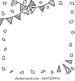 Hand Drawn Decoration Frame, Background, Line Art, Confetti, Garland, Party Flag, Square Size