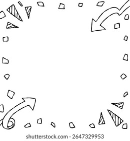 Handgezeichneter Dekorrahmen, Hintergrund, Linienart, Konfetti, Pfeil, Quadratgröße