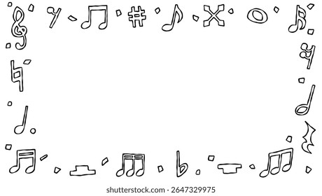 Hand Drawn Decoration Frame, Background, Line Art, Confetti, Music Notes