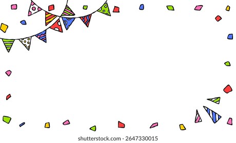 handgezeichneter Dekorrahmen, Hintergrund, Konfetti, Girlande, Partyfahne