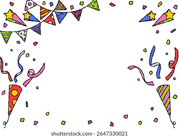 Quadro de decoração desenhado à mão, Fundo, Confete, Papoula de festa, Garland, Bandeira de festa
