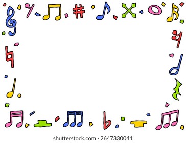 Hand Drawn Decoration Frame, Background, Confetti, Music Notes