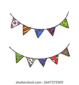 Hand Drawn Decoration Material, Line Art, Garland, Party Flag, Bunting Flag Set