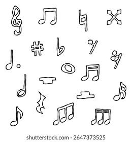 Hand Drawn Decoration Material, Line Art, Music Notes, Music Symbols Set